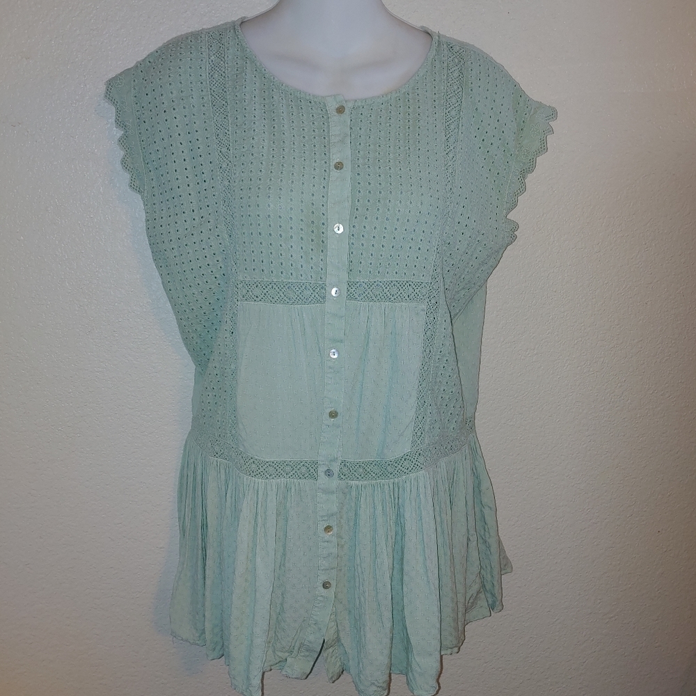 Rods bohemian button down blouse sage light green